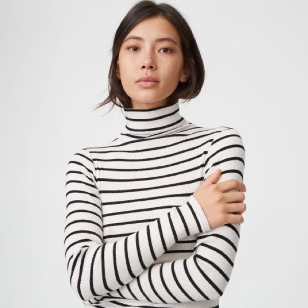 Club Monaco Julie Ribbed Striped Turtleneck